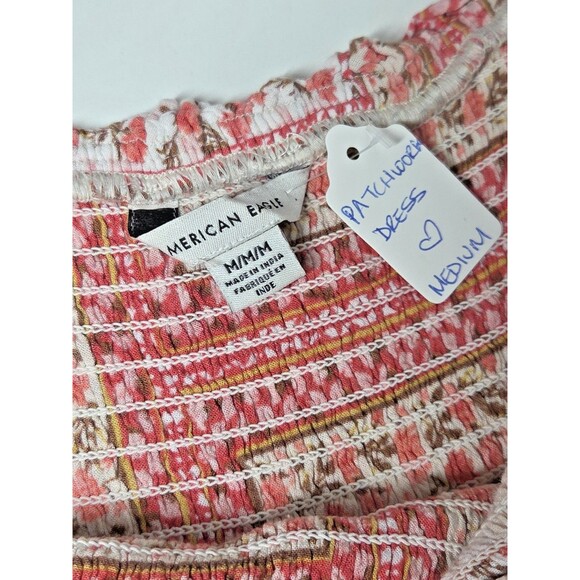 American Eagle Patchwork Printed Floral Smocked Tiered Mini Dress sz MED Boho - Picture 4 of 10